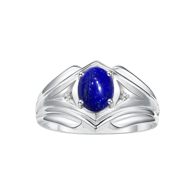 RYLOS Men's Rings Sterling Silver Rings Classic Designer Style 9X7MM Oval Gemstone & Diamond Ring Lapis September Birthstone Rings For Men Size 8