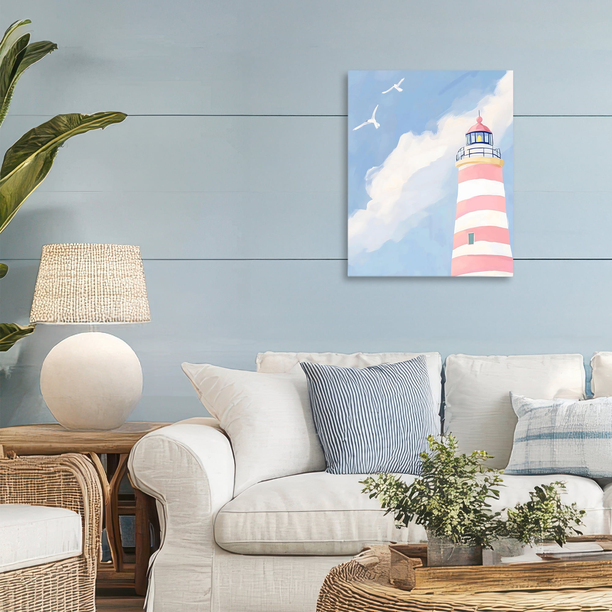 Stupell Industries Striped Lighthouse with Seagulls Canvas Wall Art, design by The Prints Vibe