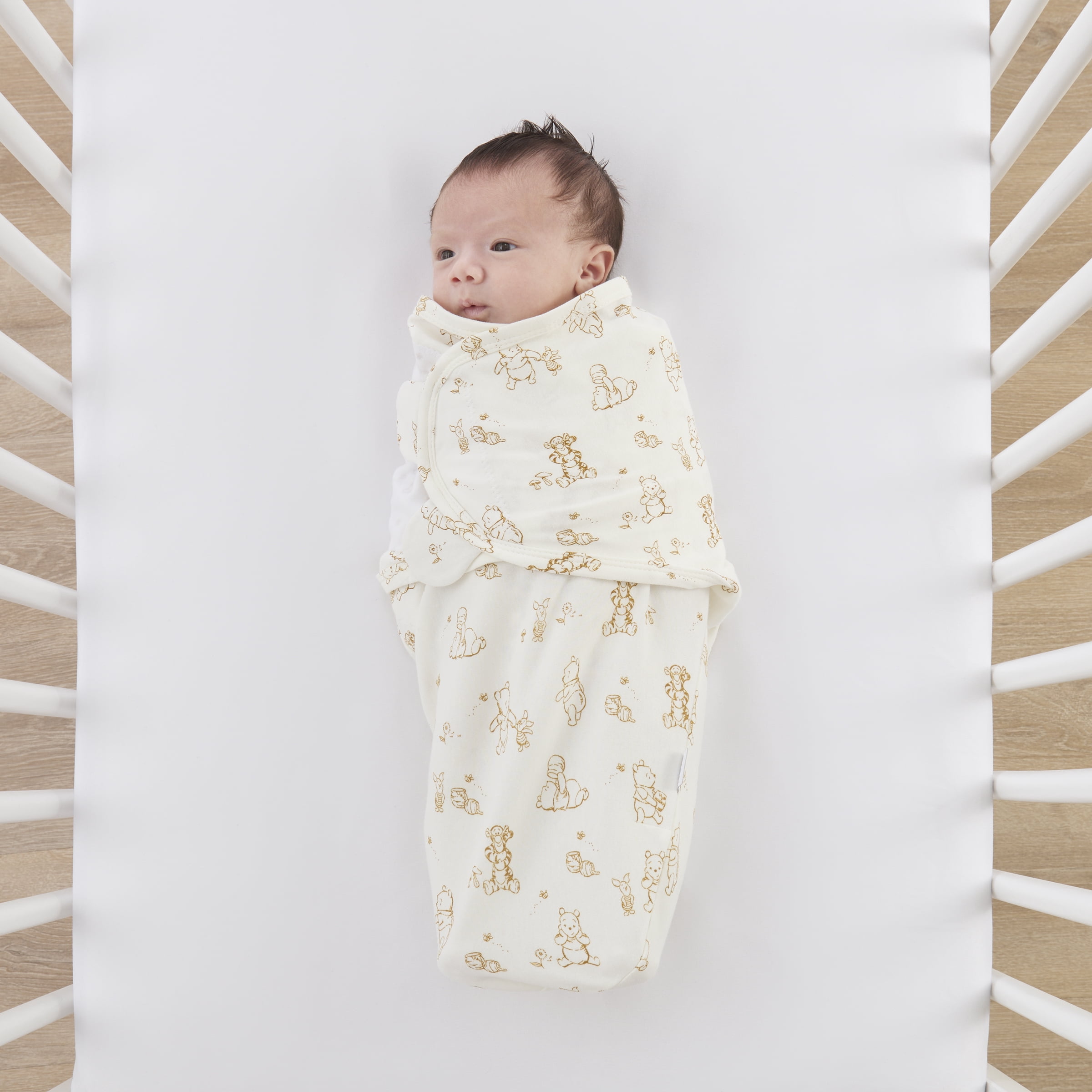 Disney Winnie the Pooh Adjustable Swaddle Wrap, Ivory, Brown, Infant Unisex, Cotton