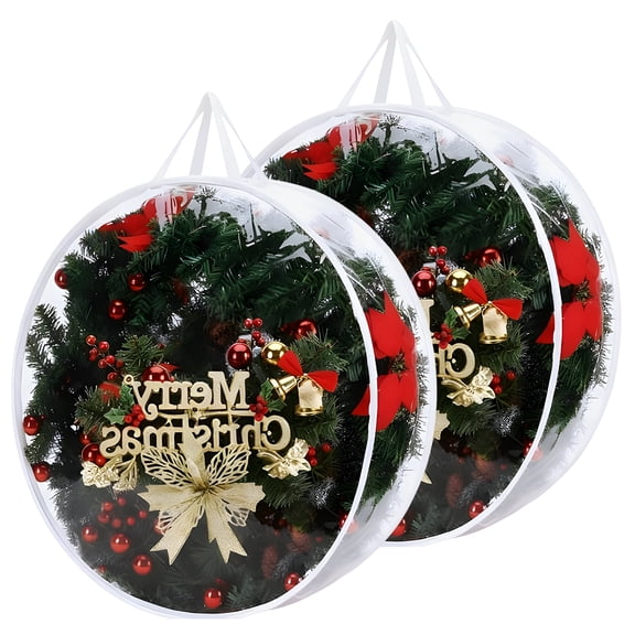 ACDANC 2Pcs Wreath Storage,Transparent Wreath Storage Container,Double Zipper Ornament Storage Christmas Storage,24x24x7.9",White
