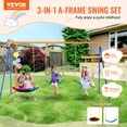 thumbnail image 2 of VEVOR Swing Sets for Backyard, 600lbs Load Capacity Swing Set, with 1 Saucer Swing Seat, 2 Belt Swing Seats, Heavy Duty A-Frame Metal Swing Stand and Adjustable Rope, Swingset Outdoor for Kids, 2 of 9