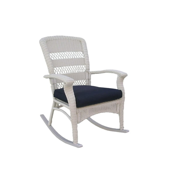 Northlight 42" White Resin Wicker Rocker Chair with Blue Cushion