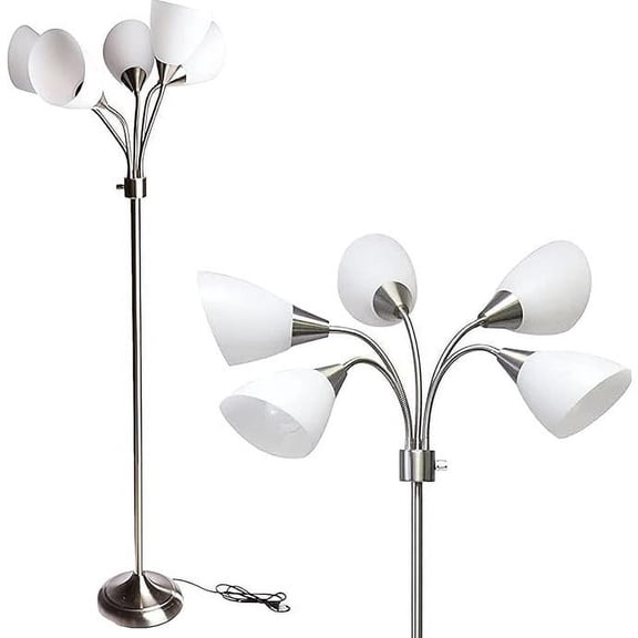 Adesso 72" 5-Light Contemporary Adjustable Head Brushed Steel Multi-Head Floor Lamp