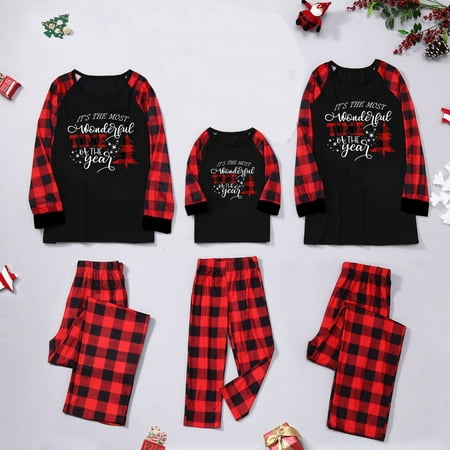 

jsaierl Family Christmas Pjs Matching Sets Black Plaid Jammies for Baby Adults and Kids Holiday Xmas 2 Piece Sleepwear Set Loungewear Suit