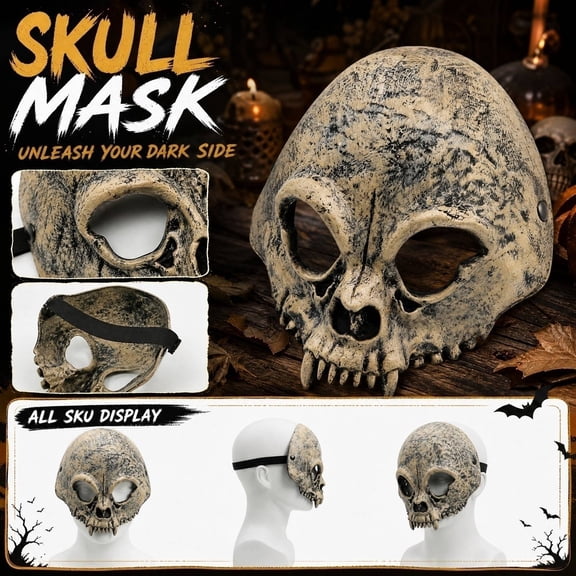 MInHoues Halloween Skull Mask, Scary Skeleton Face Mask, Lightweight Cosplay Costume Prop for Carnival Party, Haunted House Trick or Treat Decor