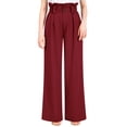 thumbnail image 3 of Liher Women Wide Leg Pants Elastic Waist Palazzo Pants Casual Work Trousers Pleate Flare Bell Bottoms Wine Red Pant with Pocket Clothes Size S, 3 of 6