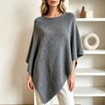 thumbnail image 2 of WULMLEO Womens Knitted Poncho Sweaters Solid Soft Asymmetrical Tops Pullover Warm Lightweight Shawl Wraps Cape Gray M, 2 of 6
