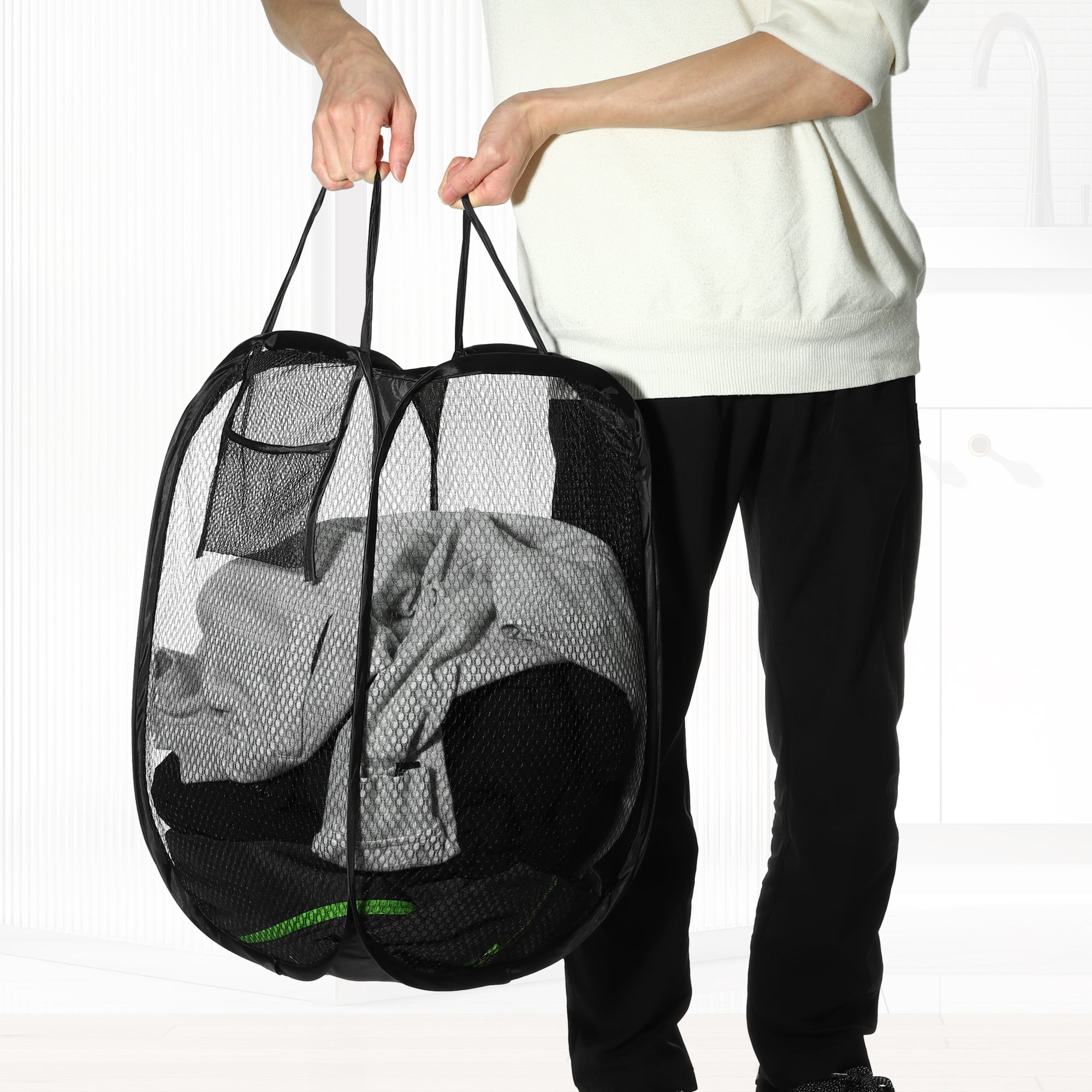 Unique Bargains Durable Folding Laundry Hamper for Bathroom 1 Pc Black