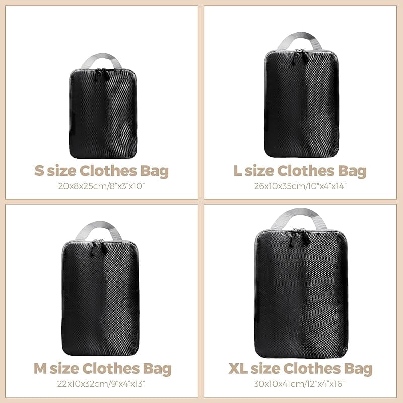 XIHAMA Compression packing cubes - 4 pieces, ultralight suitcase organizer, black