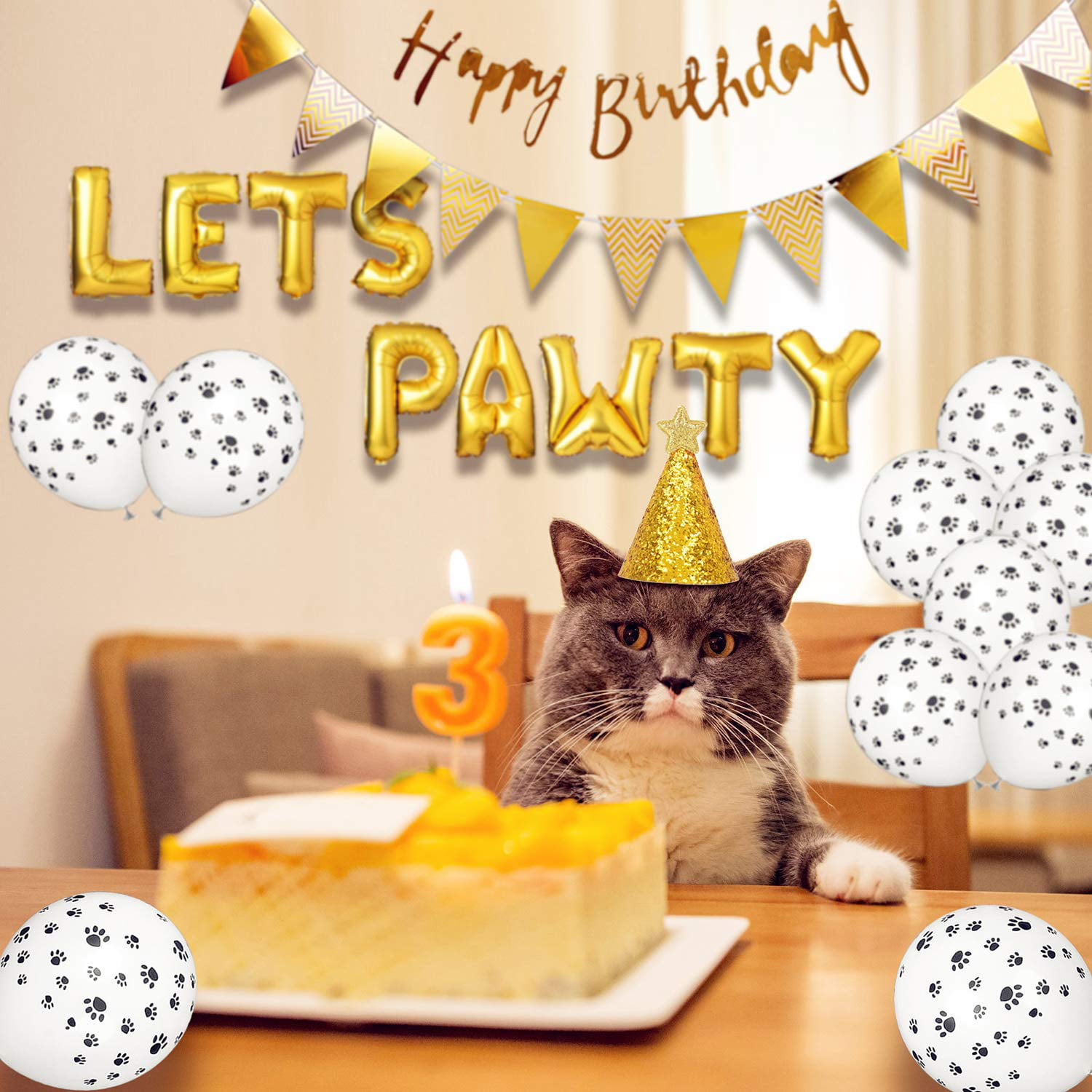 Party Hat Dog And Cat Personalised Birthday Greetings Card 