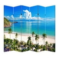 thumbnail image 2 of 4 Panels Privacy Screen Room Divider Partition with Beach Hut Canvas, Water Resistant for Living Room, Bathroom, Home Office or College Dorm, Wood Frame, 2 of 12