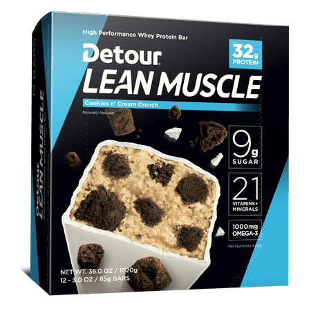 Detour Lean Muscle Whey Protein Cookies N Cream Bar, 85 Gram -- 48 per