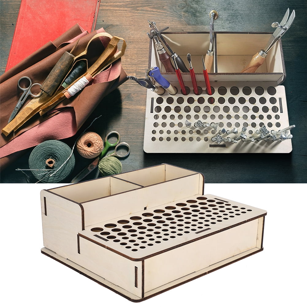 Sonew Wooden Leather Craft Tool Holder Leather Tool Organizer Wooden Box Storage Shelf 102 leather Tool Storage Box leather Tool Organizer