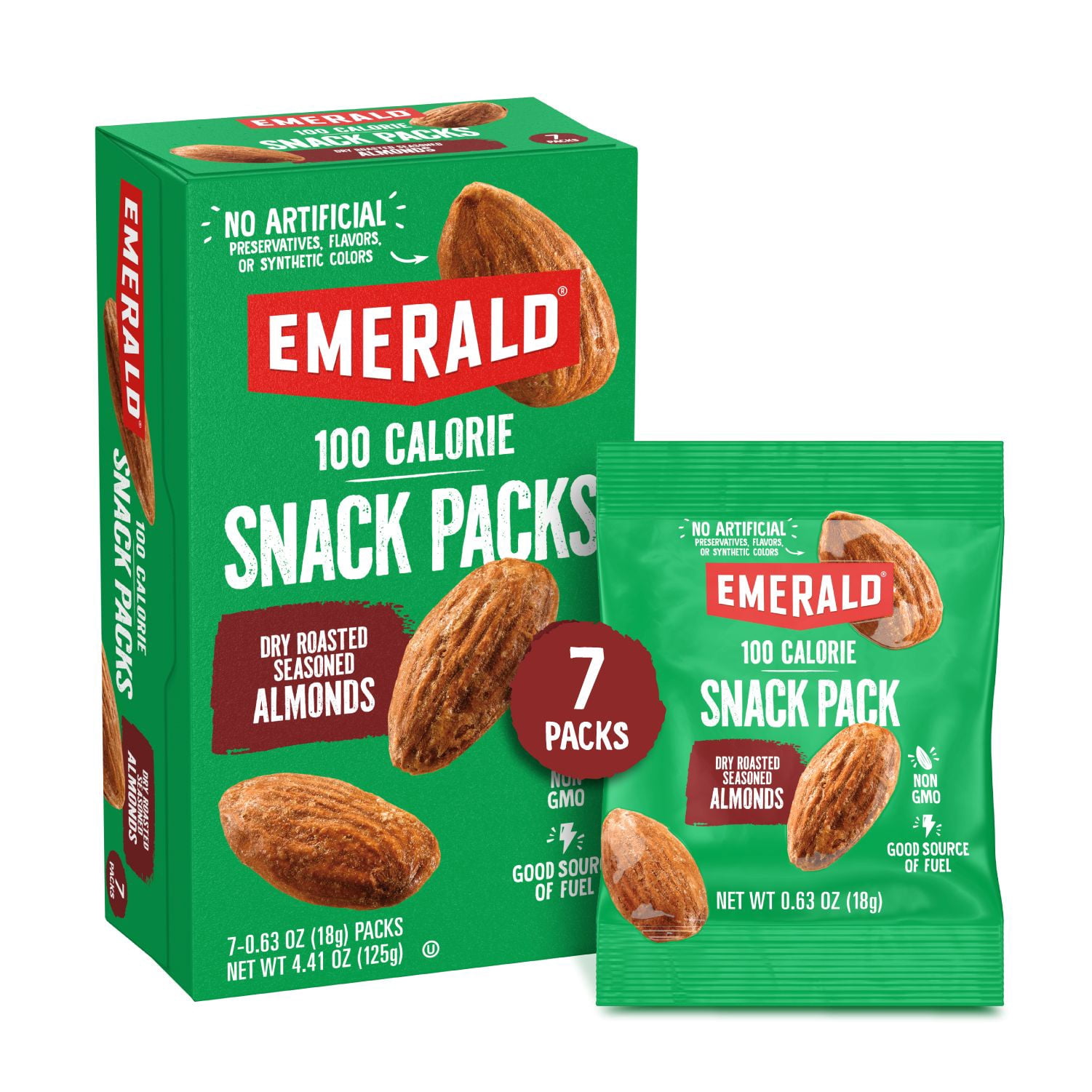 Emerald Nuts Dry Roasted Almonds, 100-Calorie Packs, 7 Count (Pack of 3)