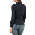 thumbnail image 3 of MODA NOVA Junior's Peter Pan Collar Self Tie Neck Puff  Sleeve Shirt Navy Blue M, 3 of 5