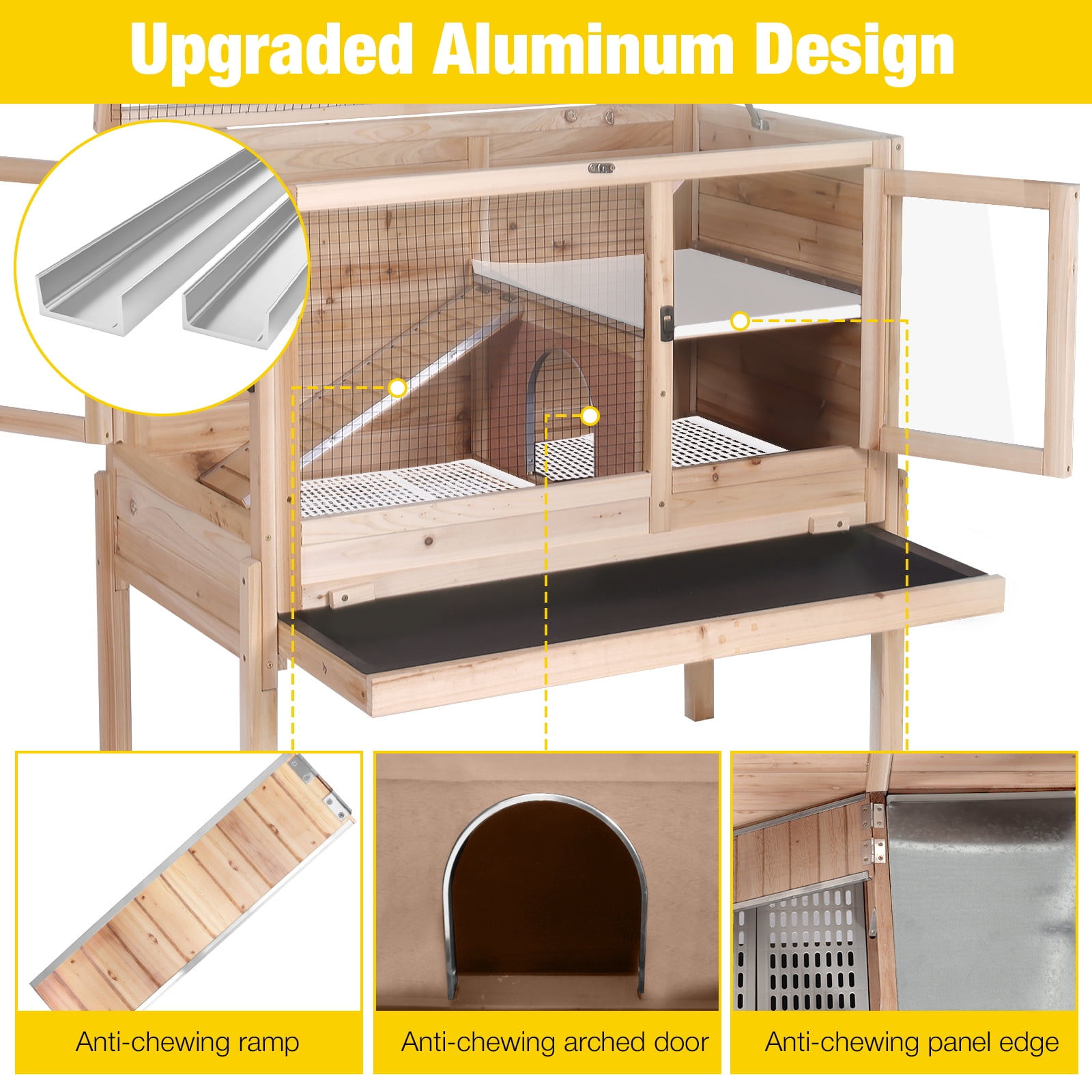 Aivituvin Wooden Guinea Pig Cages Indoor with Removable Stand, Anti Chewing Rabbit Hutch with Ramp and Wire Mesh, 2 Story Small Animals House Habitat with Pull Out Tray, Natural