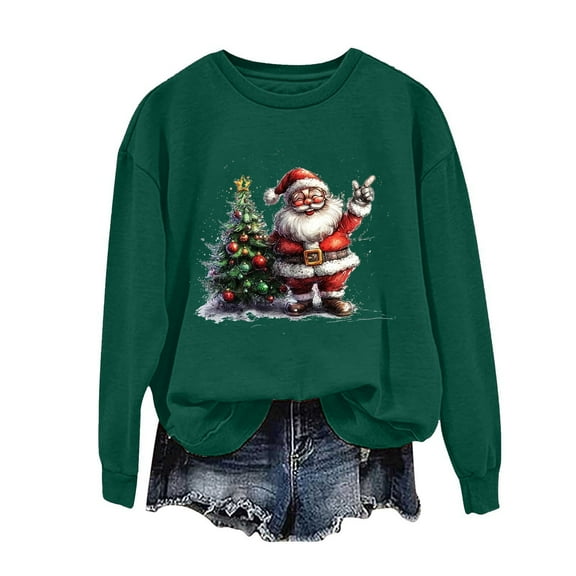 Hvot&aat Christmas Sweatshirts for Women Christmas Tree Graphic Merry Santa Claus Holiday Long Sleeve Pullover