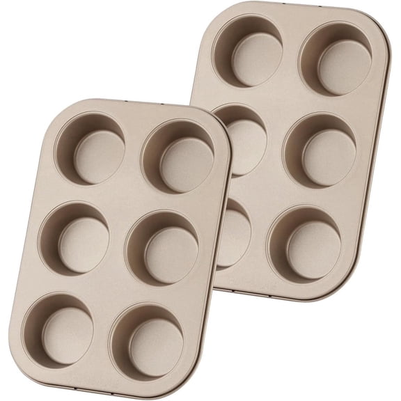 2 Pack Jumbo Muffin Pans,Carbon Steel Baking Pans Set,Non-Stick Cupcake Pans,6-Cavity Baking Cups,Premium Baking Gadgets,for Kitchen Oven (Gold)
