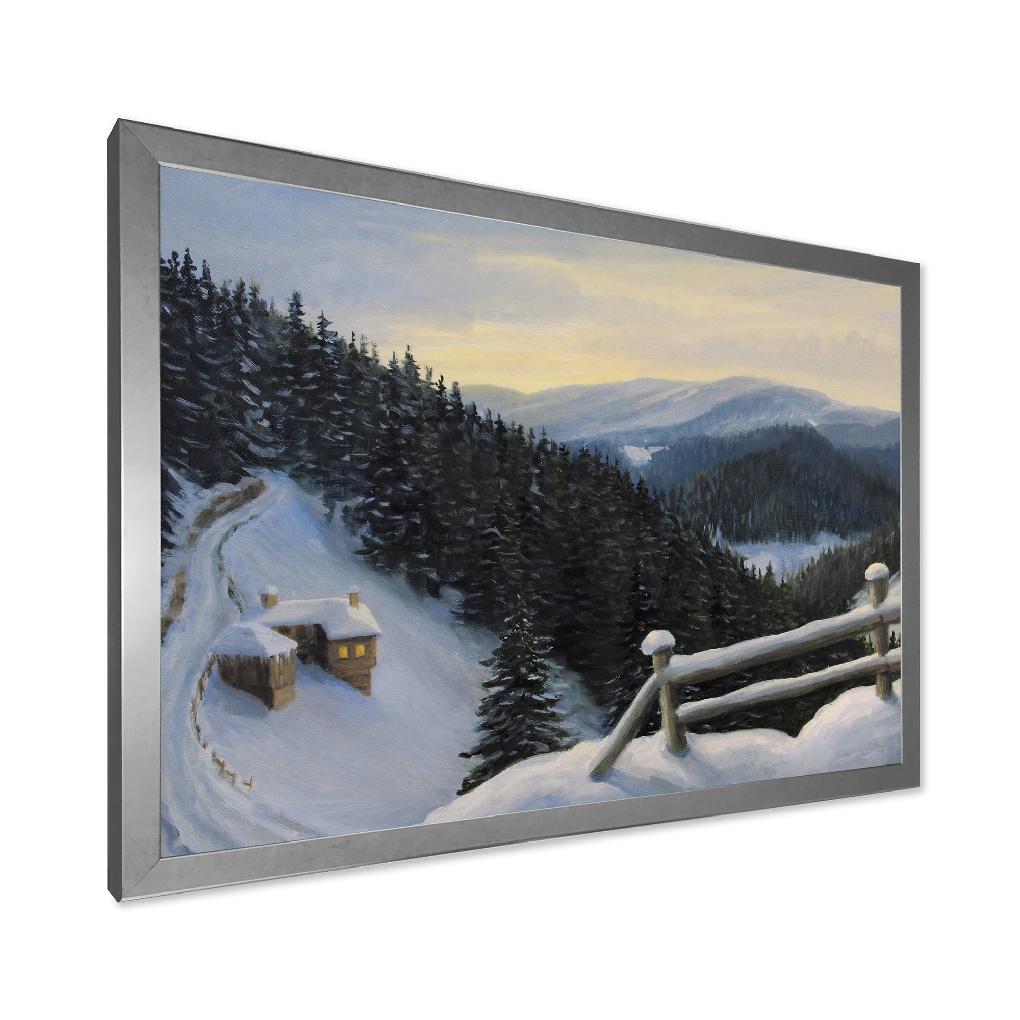 Designart 'View On Snowy Mountain Tops At Evening Glow' Traditional Framed Art Print