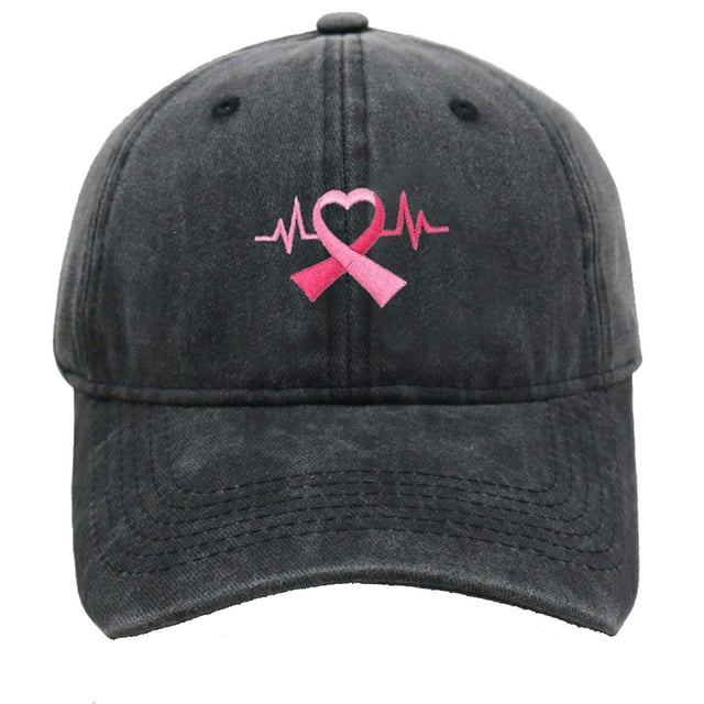 WEIYLL Baseball Caps for Womens Men Breast Cancer Publicity Day Ribbon Embroidered Hip Hop Letters Black Headwear Hat One Size
