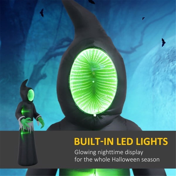 96.5IN Inflatable Mirror Face Ghost Halloween Decor with LED Lights Waterproof Polyester Blow Up Yard Ornament