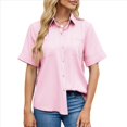 thumbnail image 3 of Camisa Informal de Corta con Botones para Mujer, Blusa de Trabajo con Cuello y Bolsillo Rosa XL, 3 of 9
