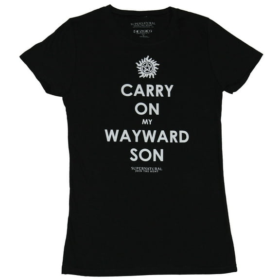 Supernatural Girls Juniors T-Shirt - Carry On My Wayward Son Word Image (X-Small)