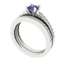 Clara Pucci 18K White Gold Round Cut 0.5Ct Simulated Tanzanite Engagement Ring   Matching Band - Luxury Box Included