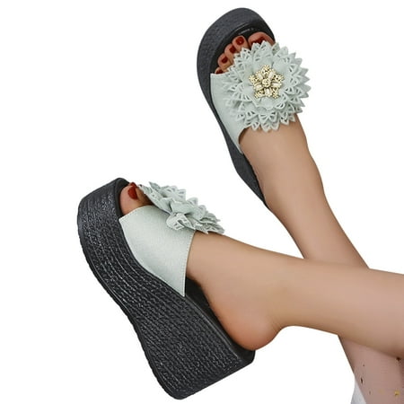 

TOWED22 Sandals For Women Womens Wedge Sandals Elastic Ankle Strap Slip-On Platform Sandals Summer Flower Rhinestone Dress Shoes Wedges For Women Dressy
