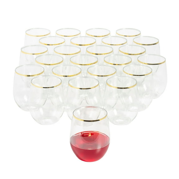 Fun Express Bulk 48 Count Gold Trim Plastic Wine Glasses