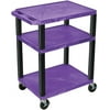 Luxor 18" x 24" x 34" Tuffy Three Shelf Flat Utility Cart With Staggered Shelf Height And Electrical - Purple With Black Legs