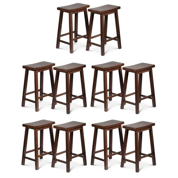 PJ Wood Classic Saddle-Seat 24" Kitchen Counter Stools, Walnut (Set of 10)
