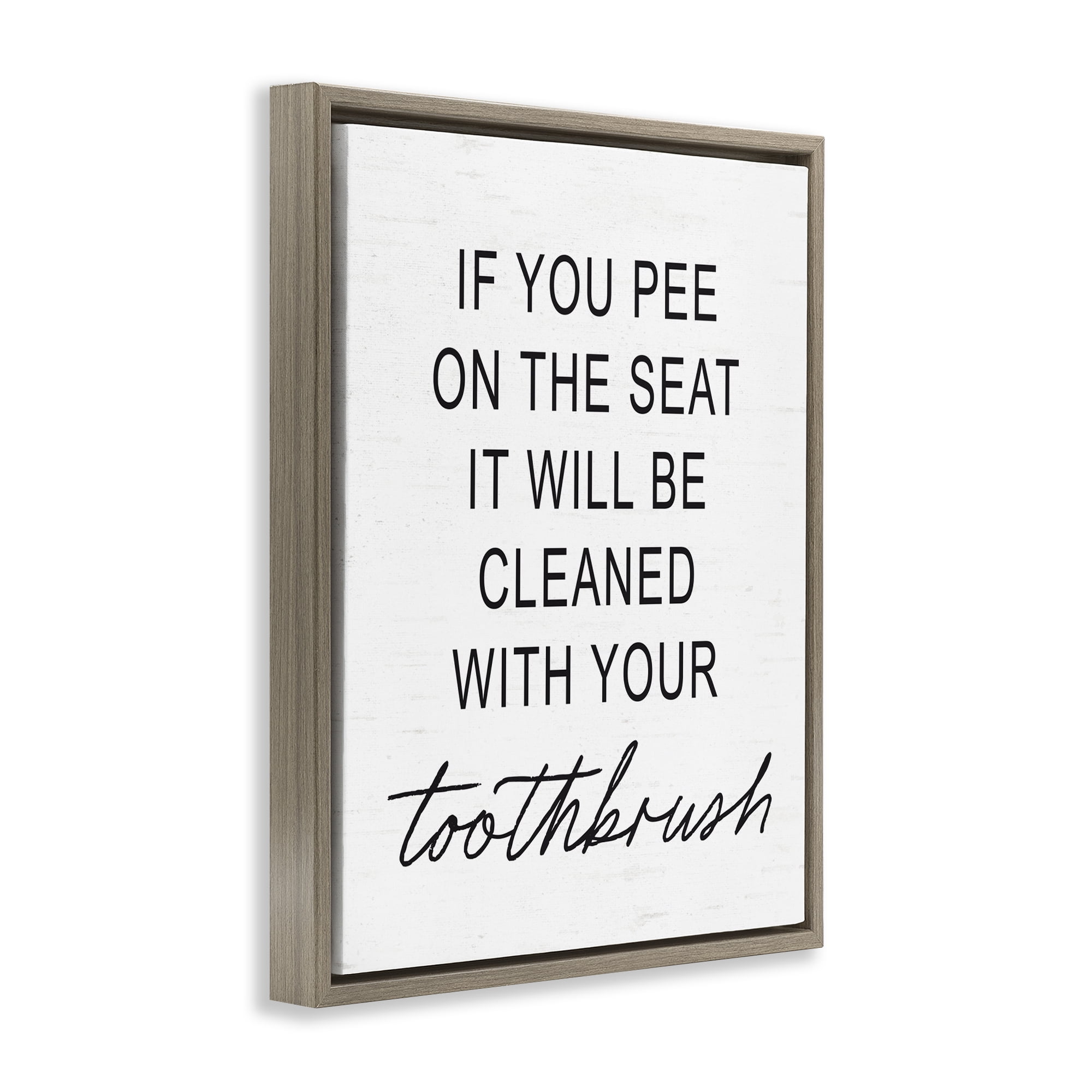 Sassy Clean With Toothbrush Warning Brown Framed Floater Canvas Wall Art, design by Lettered and Lined