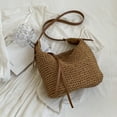 thumbnail image 6 of Women Crossbody Bag Fashion Hand-Woven Handbags Simple Summer Beach Bag (Coffee), 6 of 10