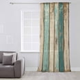 thumbnail image 3 of Farmhouse Teal Brown Semi Sheer Curtains Drapes for Living Room, Bedroom, French Doors Window 45 Inches Long, Vintage Retro Ombre Wooden Rod Pocket Chiffon Curtain Drapery Voile Draperies Panel, 3 of 6
