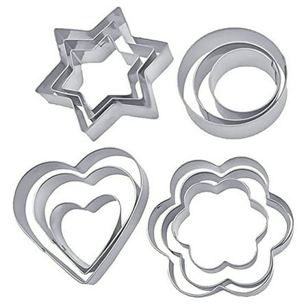 Clearance Items 12-Piece Cookie Cutters Set Stainless Steel Baking Shapes Flower Round Heart and Star Shapes for Halloween Christmas and Kitchen Baking