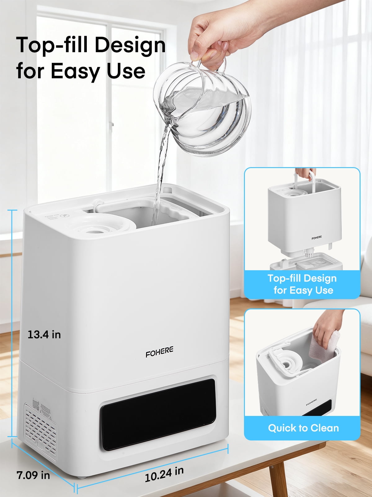 FOHERE 6L Humidifier Large Room, Cool Mist Humidifiers for Bedroom Home, 60H Ultra-Quiet Runtime for Baby, Plants, Smart Humidity Sensor, Fast Symptom Relief, 16H Timer, Oil Diffuser, White
