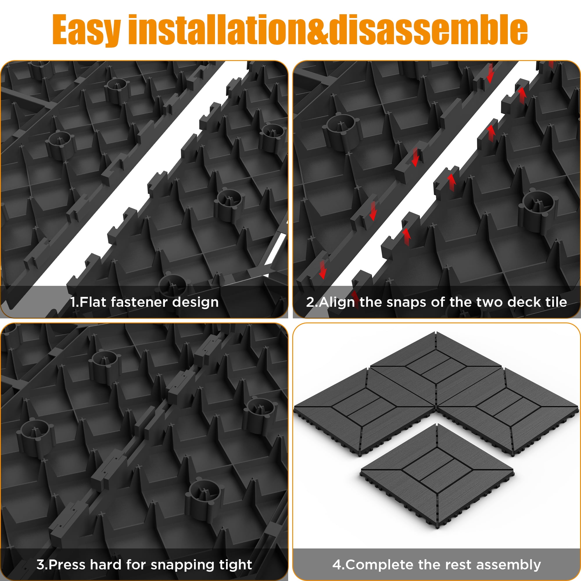 44 Pack Plastic Interlocking Deck Tiles,12"x12" Waterproof Indoor/Outdoor Floor Tiles,All-Weather Patio Floor Decking Tiles for Garden,Lawn,Porch,Poolside,Balcony,Style 02,Grey