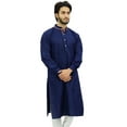 thumbnail image 2 of Atasi Men's Long Cotton Mandarin Collar Blue Shirt Ethnic Clothing-Small, 2 of 7