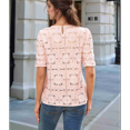 thumbnail image 5 of Women'S Summer Eyelet Hollow Out Crochet Lace Embroidered Short Sleeve Puff Tops Pink M, 5 of 7