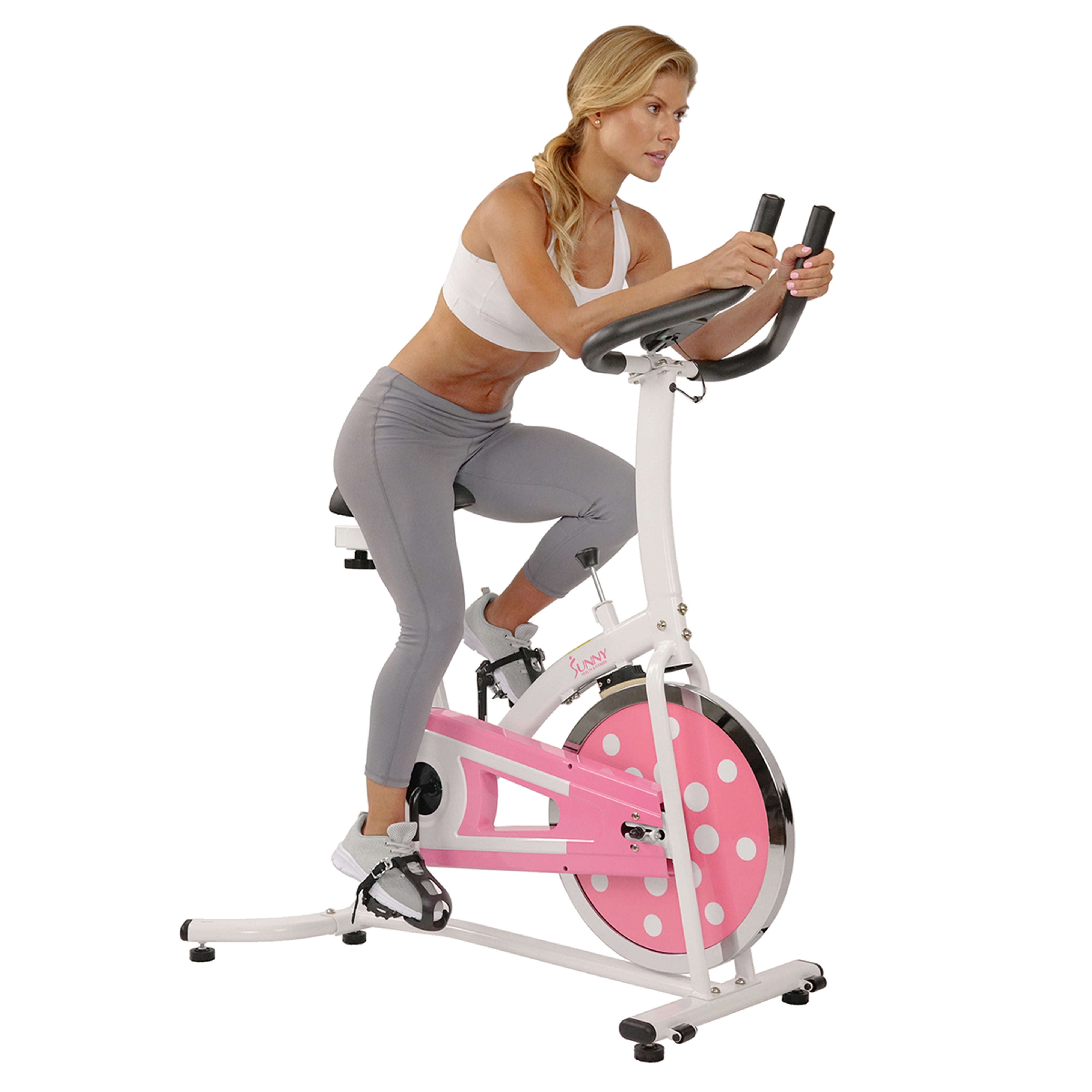 Sunny Health & Fitness Pink Chain Drive Indoor Cycling Exercise