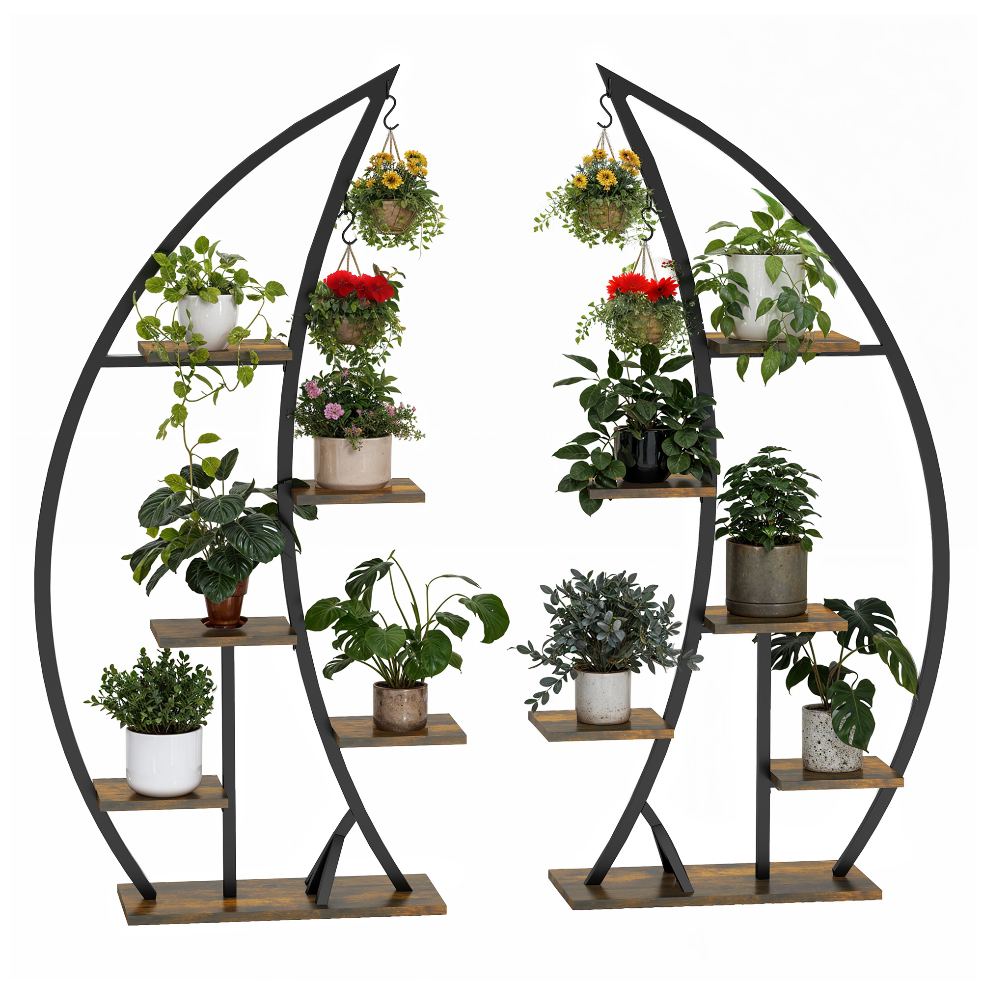 Uforic 63" Plant Stands Indoors with Grow Lights, Half Moon Metal Storge Shelf,Multiple Pots Metal Flower Stands