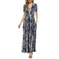 thumbnail image 3 of Aiyino Women's Casual Short Sleeve Deep V Maxi Dress Loose Long Dresses with Pockets,XL Stripe White, 3 of 10