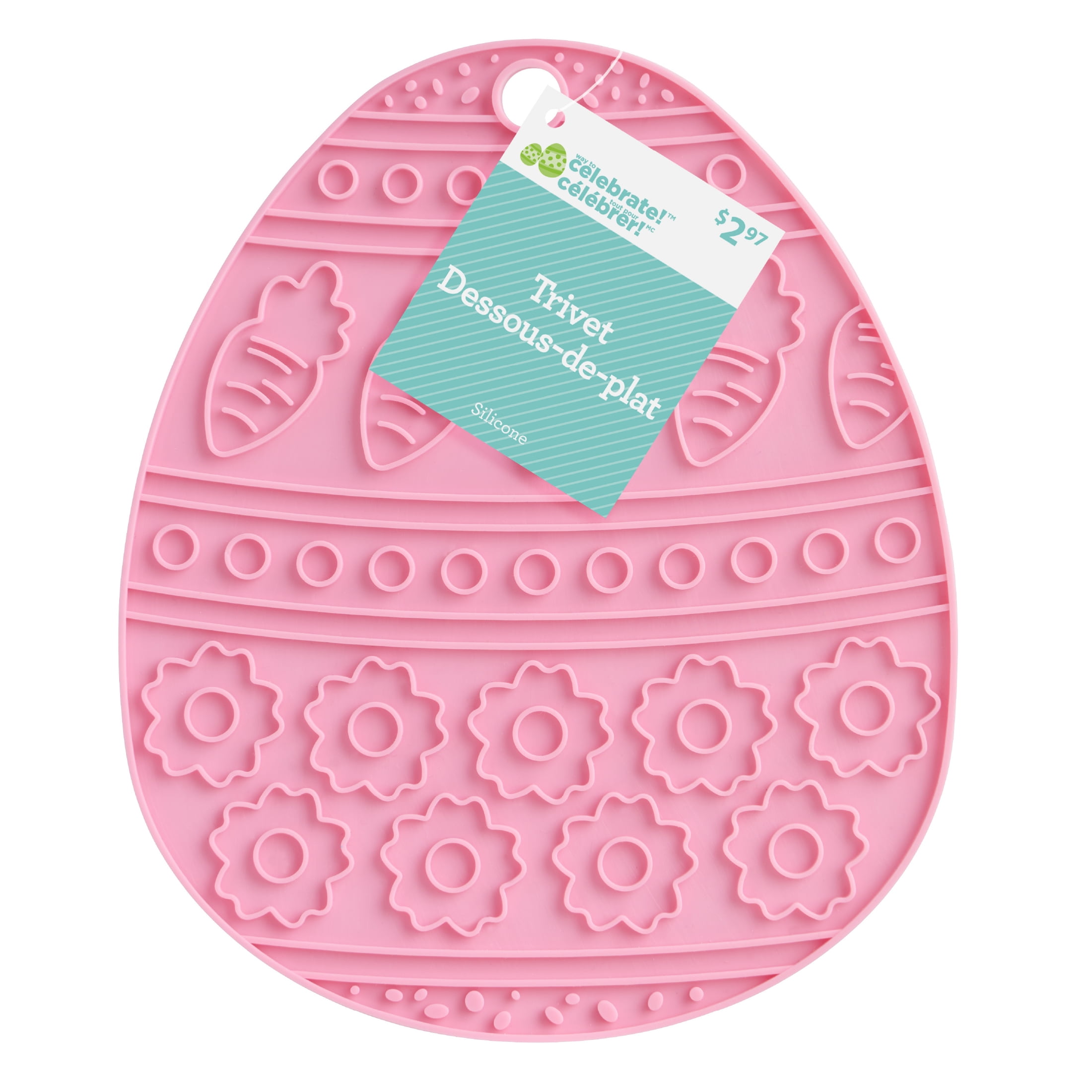 Way to Celebrate Soft Pink Silicone Kitchen Trivet, Easter Egg Shaped