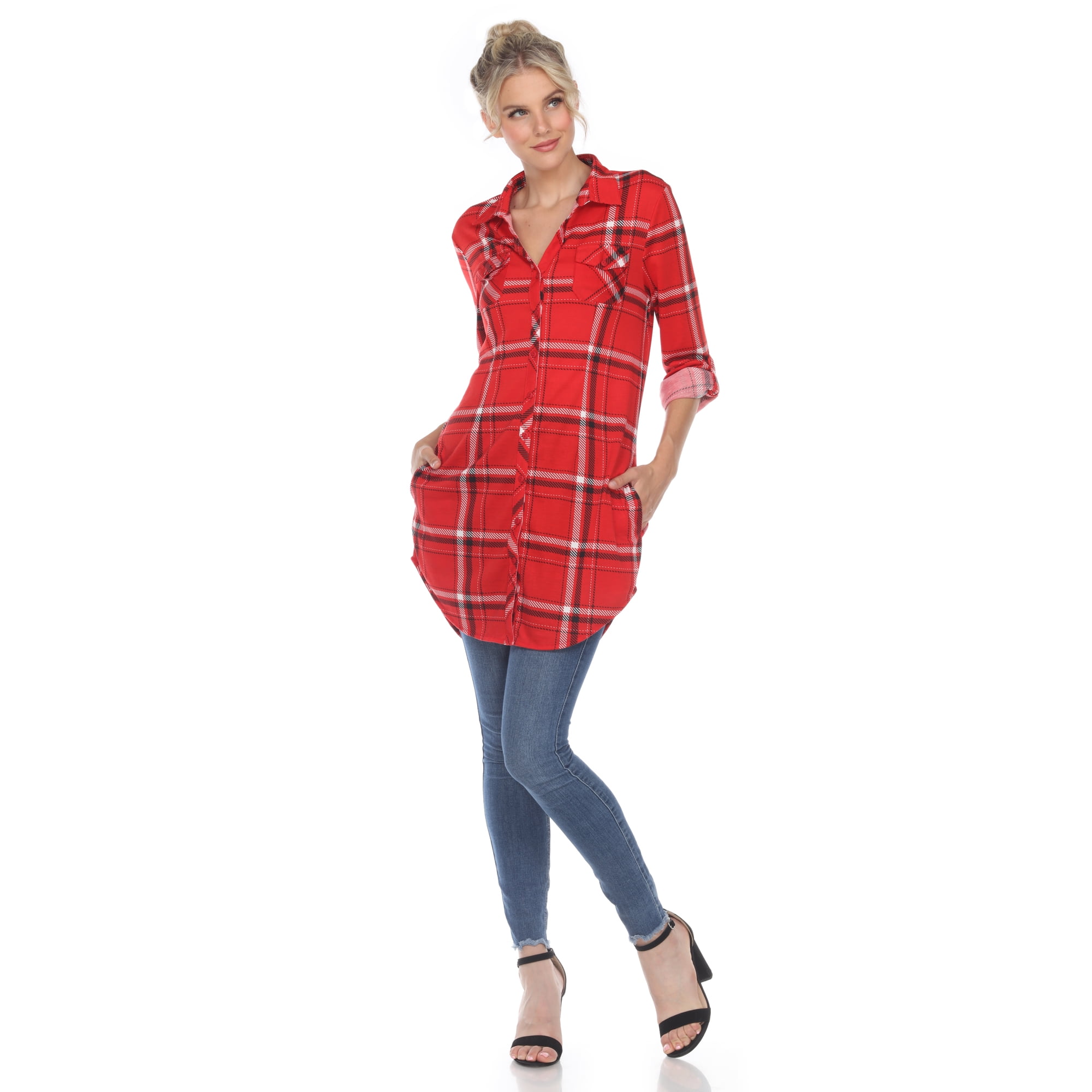 White Mark Women's Windowpane Plaid Tunic Top