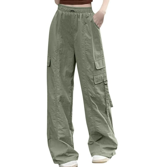 NIEWTR Women's Drawstring Elastic Waist Loose Pants Casual Flap Pocket Cargo Pants Trousers for Fall and Winter (Green,M)