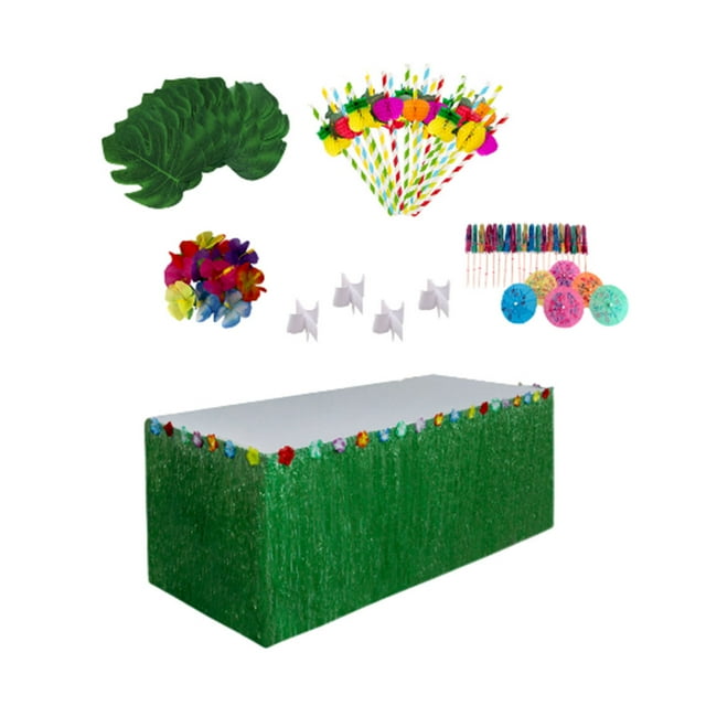 Cateissary Decoración de fiesta Luau hawaiana, de con borlas de paja, flores artificiales, pajitas de frutas, tema de de piñas Kits de decoración para fiestas tipo 4 Cateissary HA084279-04