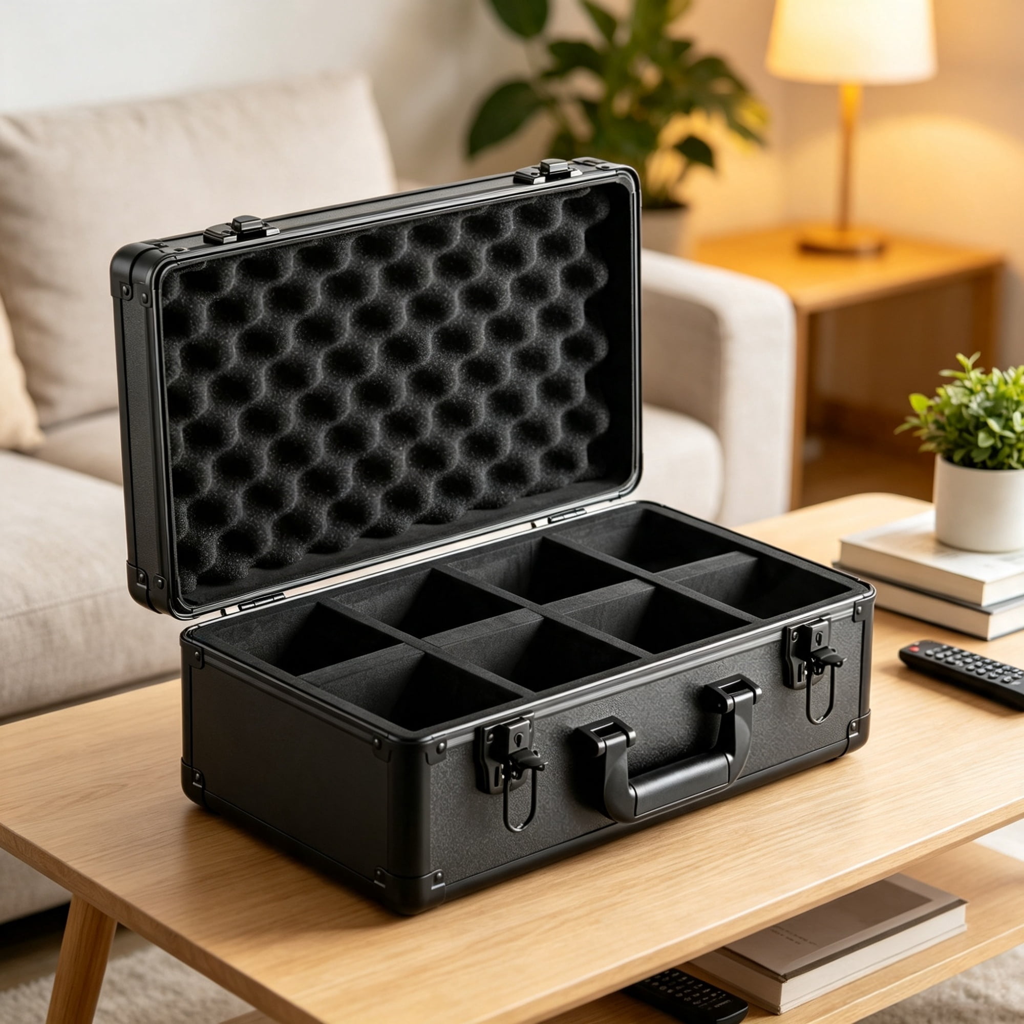 Graded Card Storage Box (4 Slots), Graded Sports Cards Holder Carrying Case with Key Lock Foam Dividers