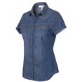 thumbnail image 3 of Made by Olivia Women's Roll Up Short Sleeves Zippered Chest Pocket Denim Chambray, 3 of 4