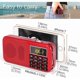 thumbnail image 2 of Portable Radio, FM Radio with Large Capacity Rechargeable Battery (3000mAh), Support MP3 / SD / USB / AUX, Red, 2 of 4